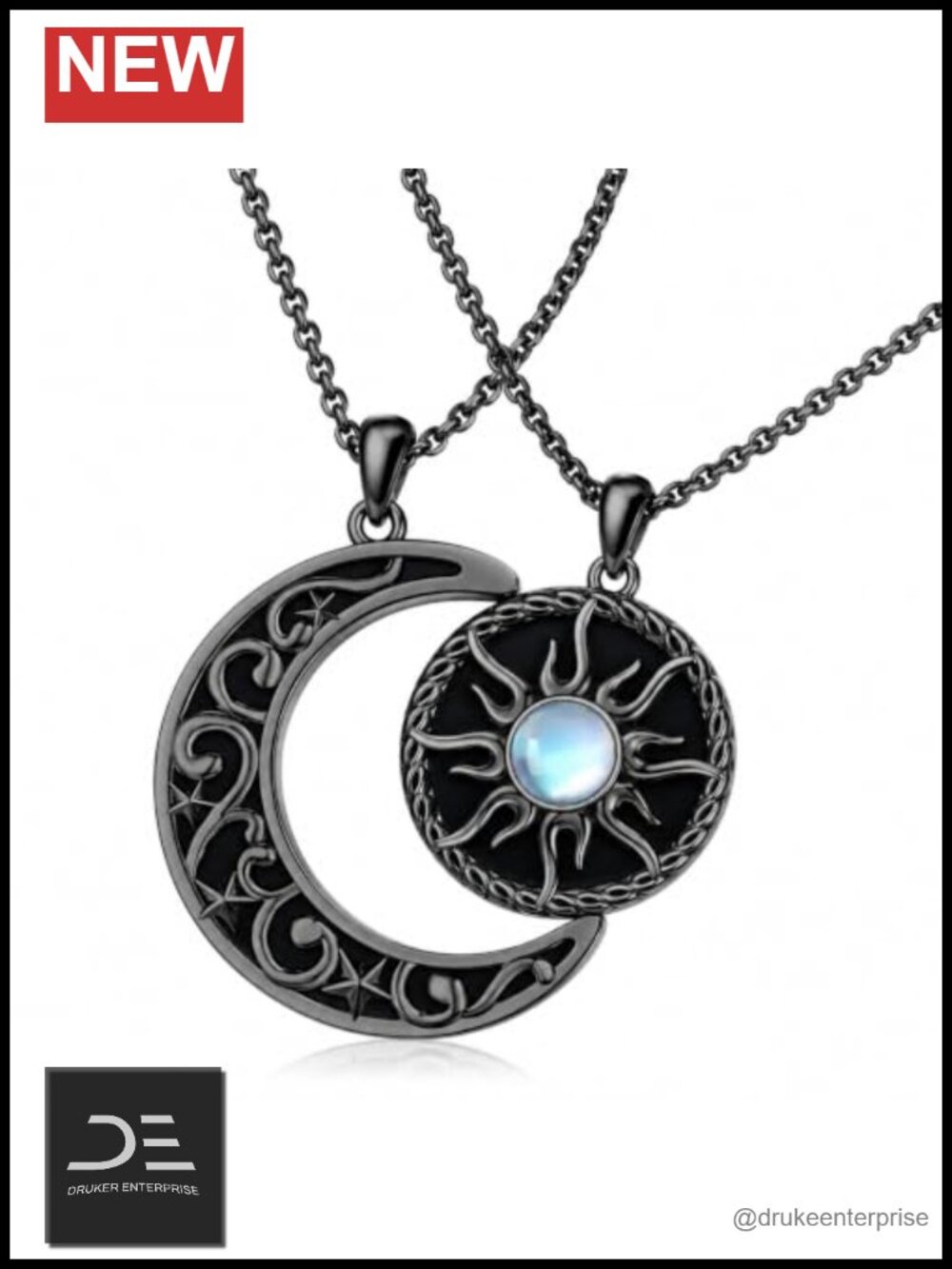 Sun Moon Matching Couple Necklaces Stainless Steel Yin Yang Pendant Jewelry Set